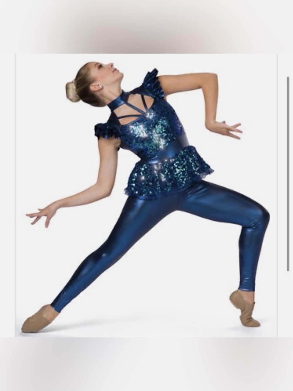 A Wish Come True "The Purge" Navy Blue Sequin Peplum Dance Costume Women's sz SA